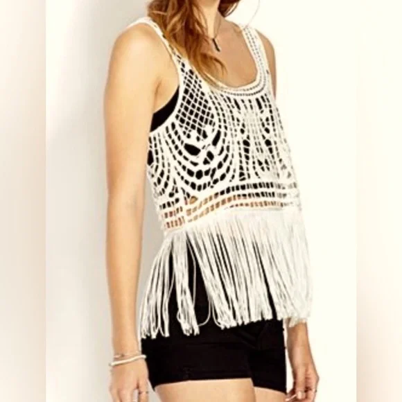 Forever 21 Tops Forever Sleeveless Crochet Fringe Tank